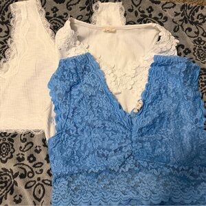 POL Blue and White Lace Camisole Set